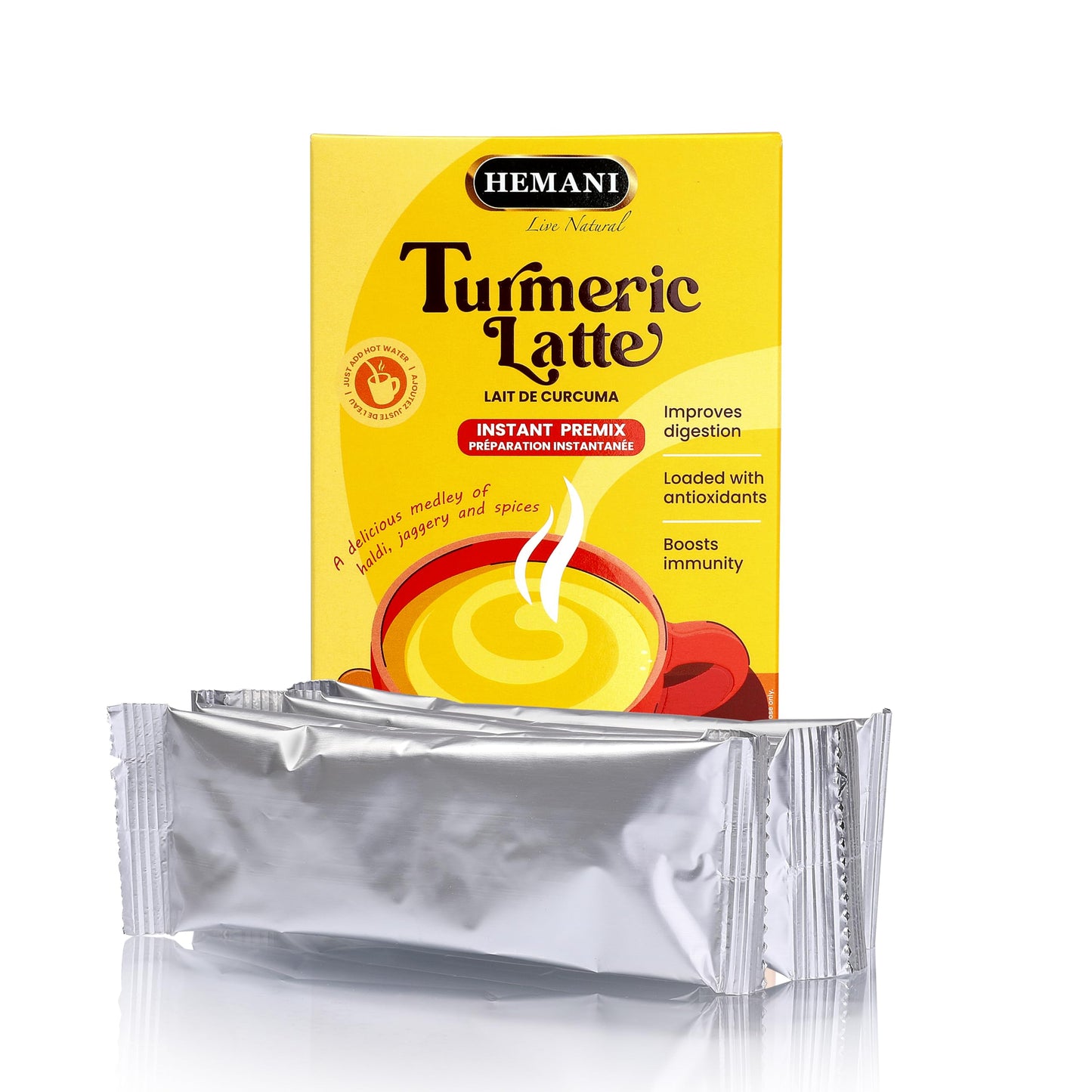 Hemani Organic Turmeric Latte Instant Premix - Caffeine Free - 220g Sachets - Golden Latte & Milk Mix