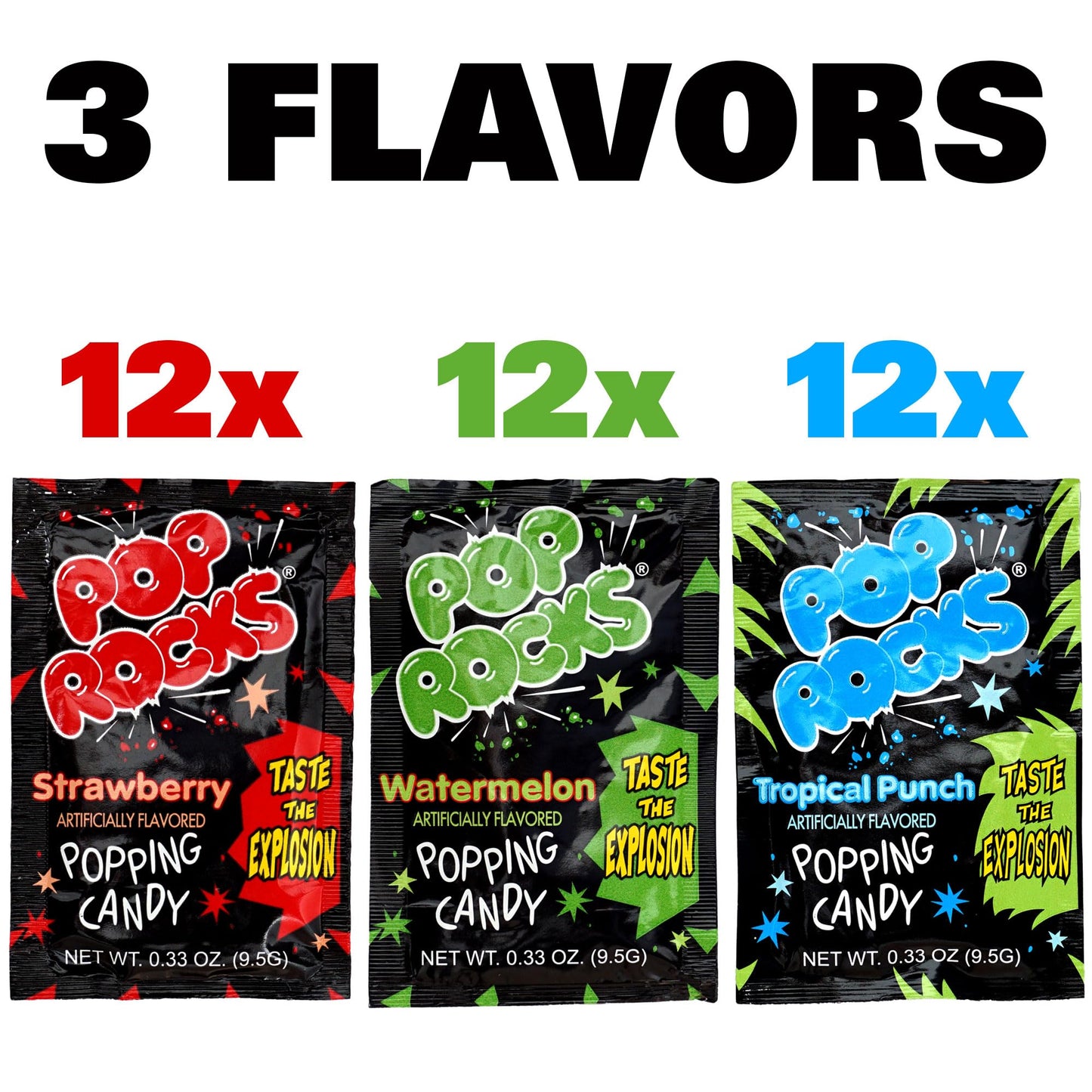 The Hampton Candy Company Pop Rocks Candy 36 Pack, 12 Flavors Of Each - Watermelon, Strawberry, Tropical Punch