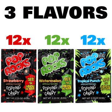 The Hampton Candy Company Pop Rocks Candy 36 Pack, 12 Flavors Of Each - Watermelon, Strawberry, Tropical Punch
