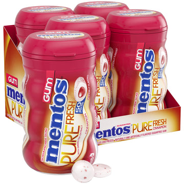 Mentos Pure Fresh Sugar-Free Chewing Gum With Xylitol, Cinnamon, Bulk, 50 Piece Bottle (Pack Of 4)