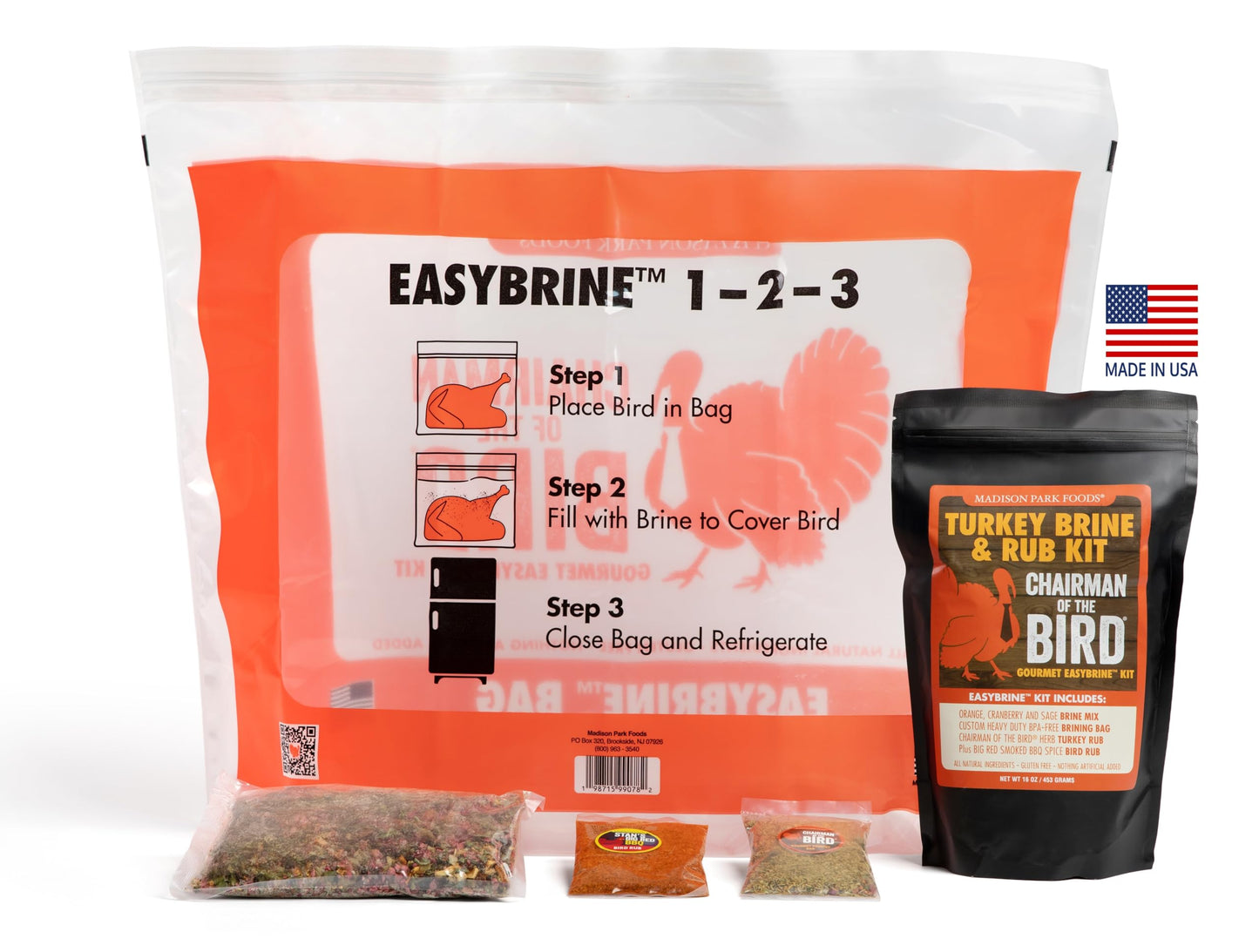 Chairman of the Bird Gourmet Turkey Brine and Rub Kit - enhanced Brine Mix  Custom BPA-Free XL Brine Bag and 2 Turkey Rub Seasonings - All Natural Gluten-Free Non-GMO No MSG  16 Ounces