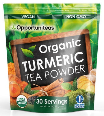 Opportuniteas Organic Turmeric Tea Powder - Matcha Green Tea, Turmeric, Cinnamon, Ginger, Black Pepper - Natural Joint Support -
