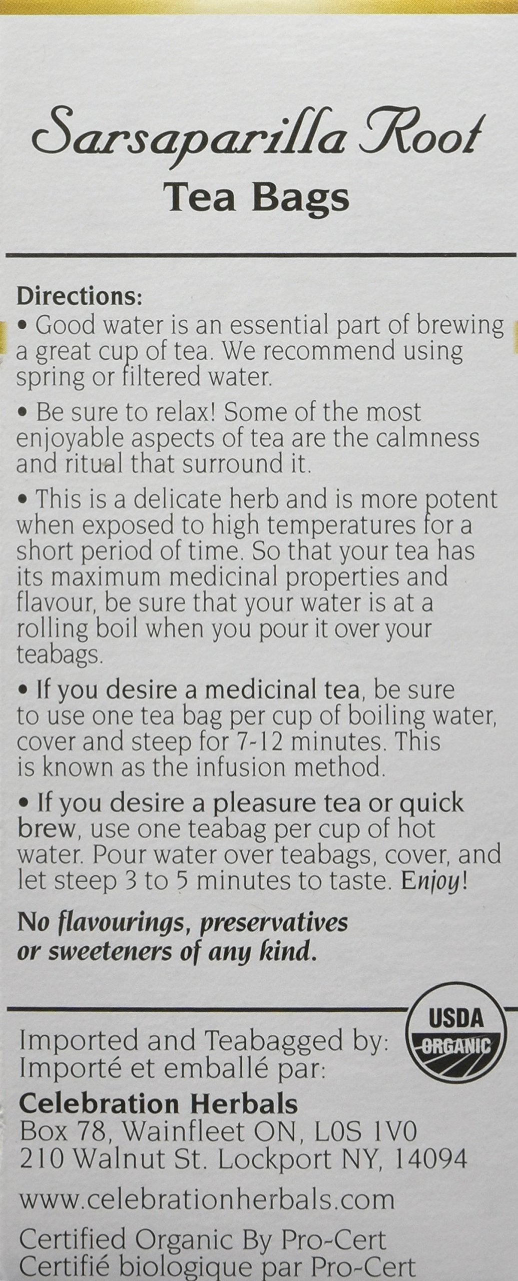 Celebration Herbals Organic Sarsaparilla Root Tea Bags 24 Count