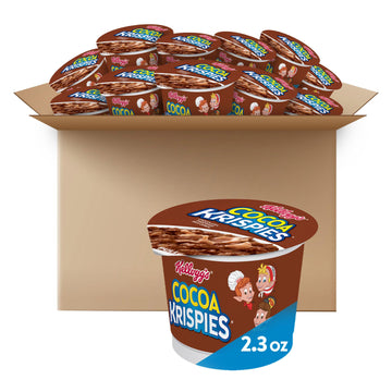 Kelloggs Cocoa Krispies Cold Breakfast Cereal Cups, Kids Snacks, Cereal Cups to Go (12 Cups)