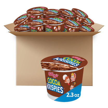 Kelloggs Cocoa Krispies Cold Breakfast Cereal Cups, Kids Snacks, Cereal Cups to Go (12 Cups)