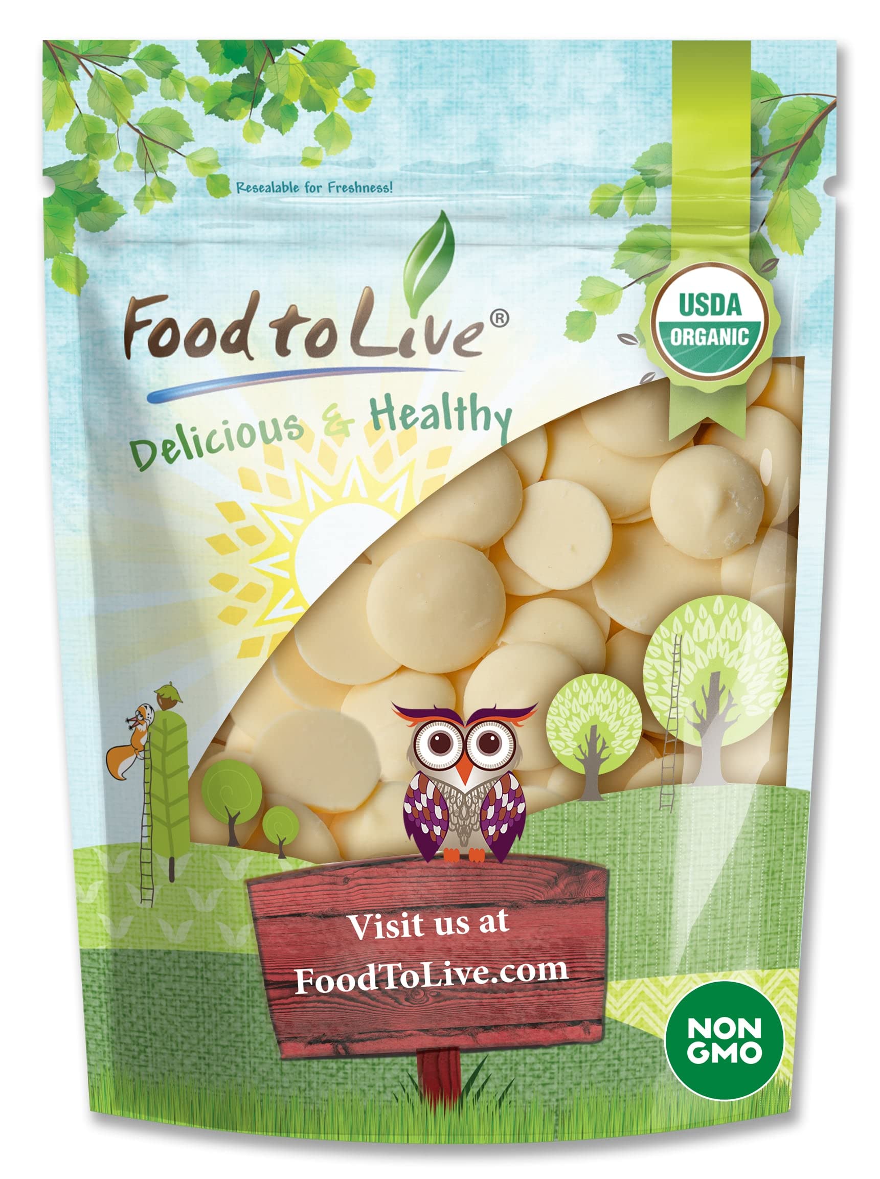 Food to Live Organic Cacao Butter Wafers, 1 Pound - Non-GMO, Raw, Pure, Unfiltered, Unrefined, Keto, Vegan Superfood, Bulk, Made Using a Cold Pressing, Great for Cooking and Baking, Sirtfood