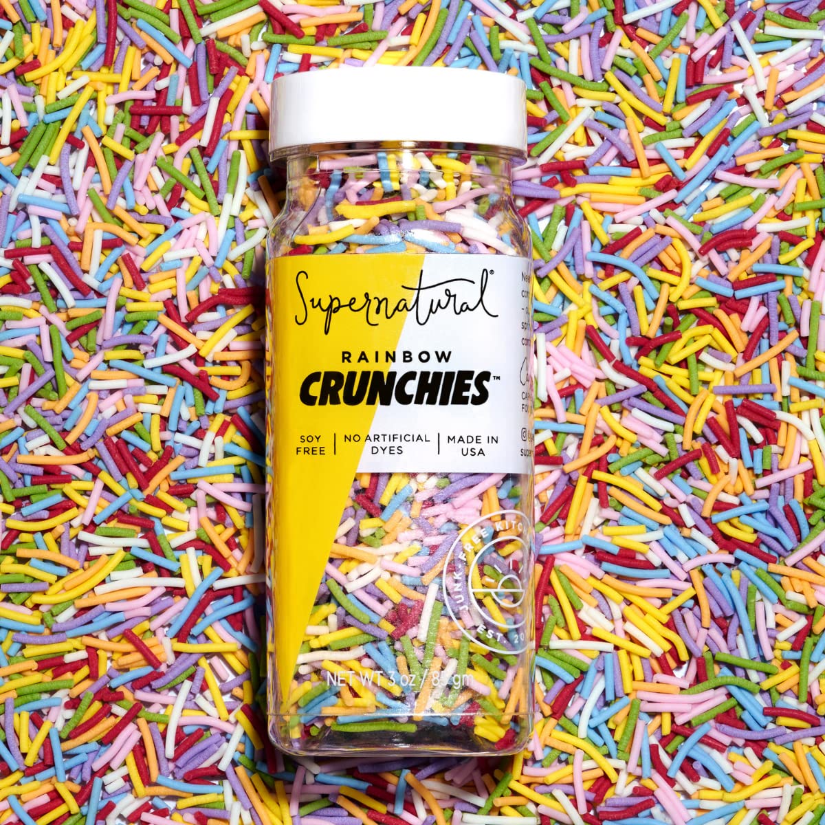 Rainbow Crunchies Natural Sprinkles by Supernatural, Made in USA, No Artificial Dyes, Soy Free, Gluten Free, Vegan, 3oz