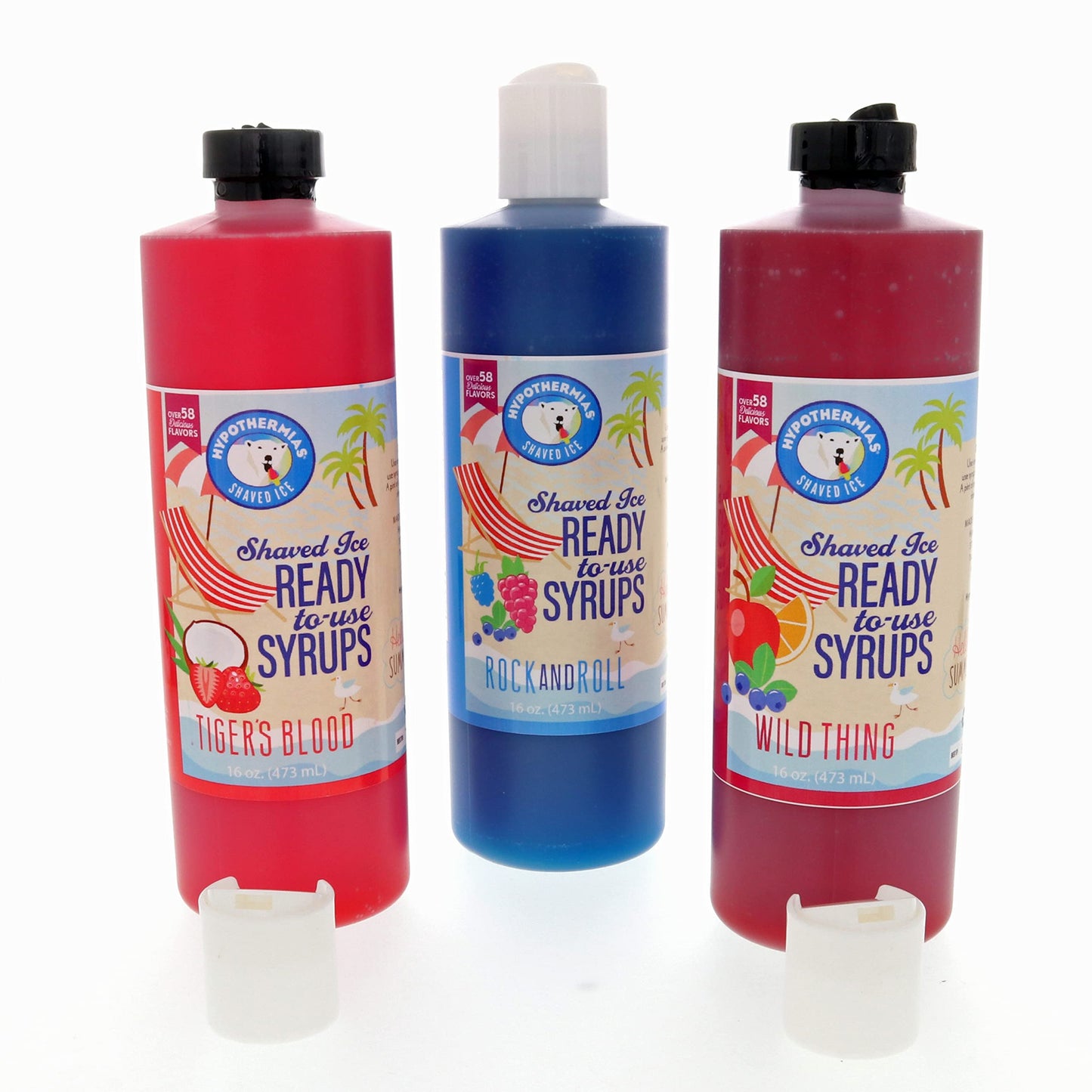 Hypothermias Syrup For Snow Cones, Hawaiian Flavor Syrups - Variety 3 Pack Pints - Tigers Blood, Rock And Roll, Wild Thing (16 F