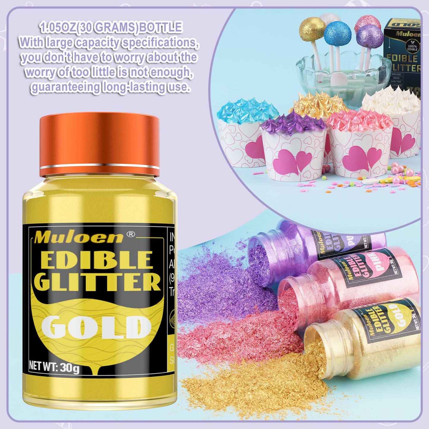 Gold Edible Glitter - 30 Grams 100% Edible Glitter for Drinks, Cake Decorating Supplies, Cookie Decorating Supplies, Strawberrie