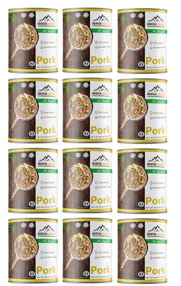 MOUNTAIN ESSENTIALS Canned Pork - Fully Cooked, Ready to Eat - Pack of 12 - 28 Oz - 5-Year Shelf Life - Made in USA