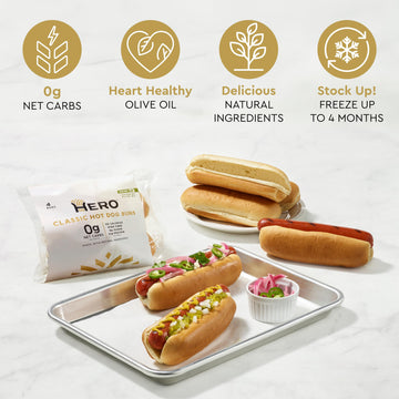 Hero Classic Hot Dog Bun - Delicious Rolls & Net Low Carb Hot Dog Buns | High Fiber, 0G Net Carbs, 0G Sugar & 90 Calories Per Se