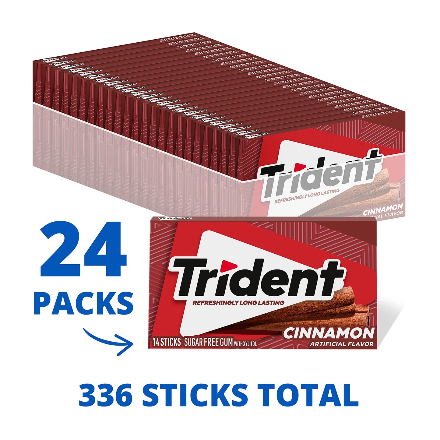 Trident Cinnamon Sugar Free Gum, 14 Count (Pack of 24), Model -092021-v5