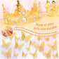 Billbotk Flower Bouquet Accessories Set, 53 Pcs Gold Crowns & Butterflies, Cake Topper for Parties, Model CCT-5