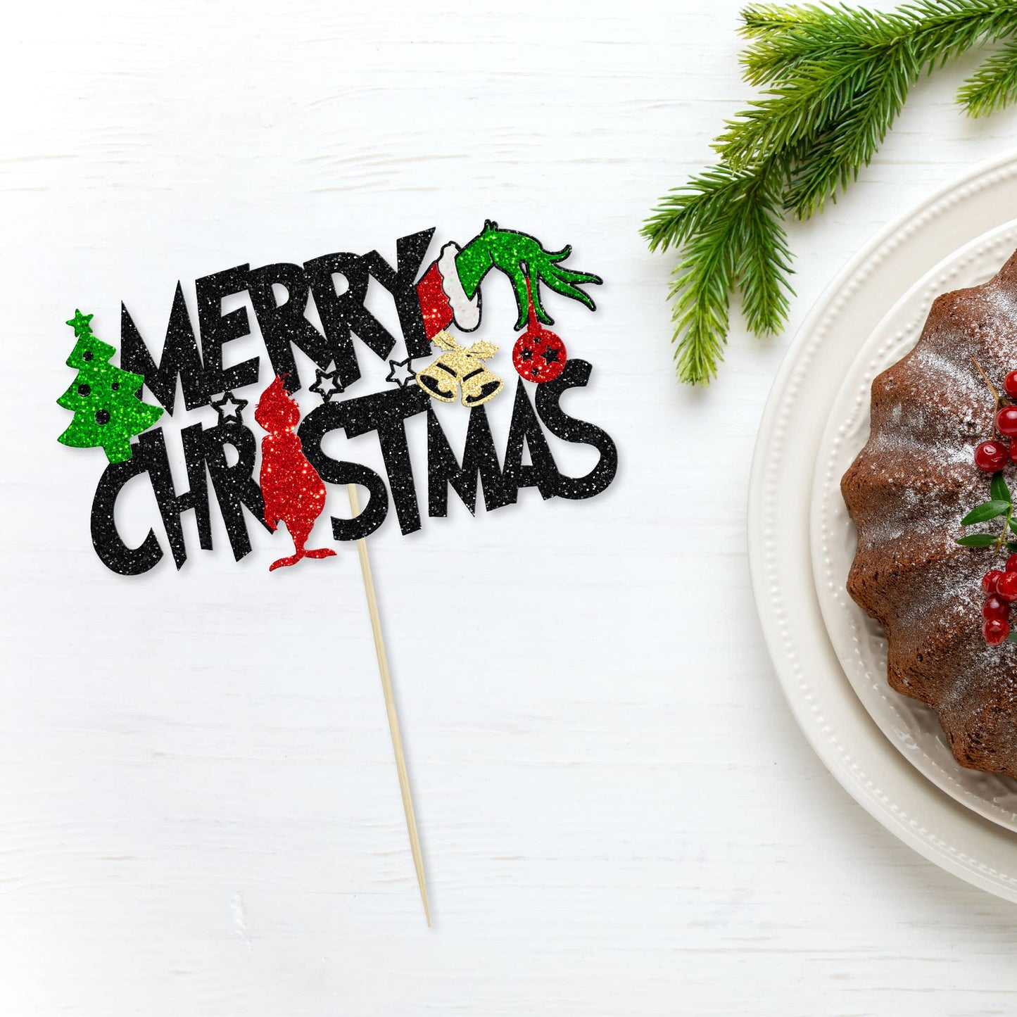 1Pcs Merry Christmas Cake Topper Red Green Glitter Merry Christmas Grenchhmas Cupcake Picks Merry Grenchhmas Theme New Year Holi