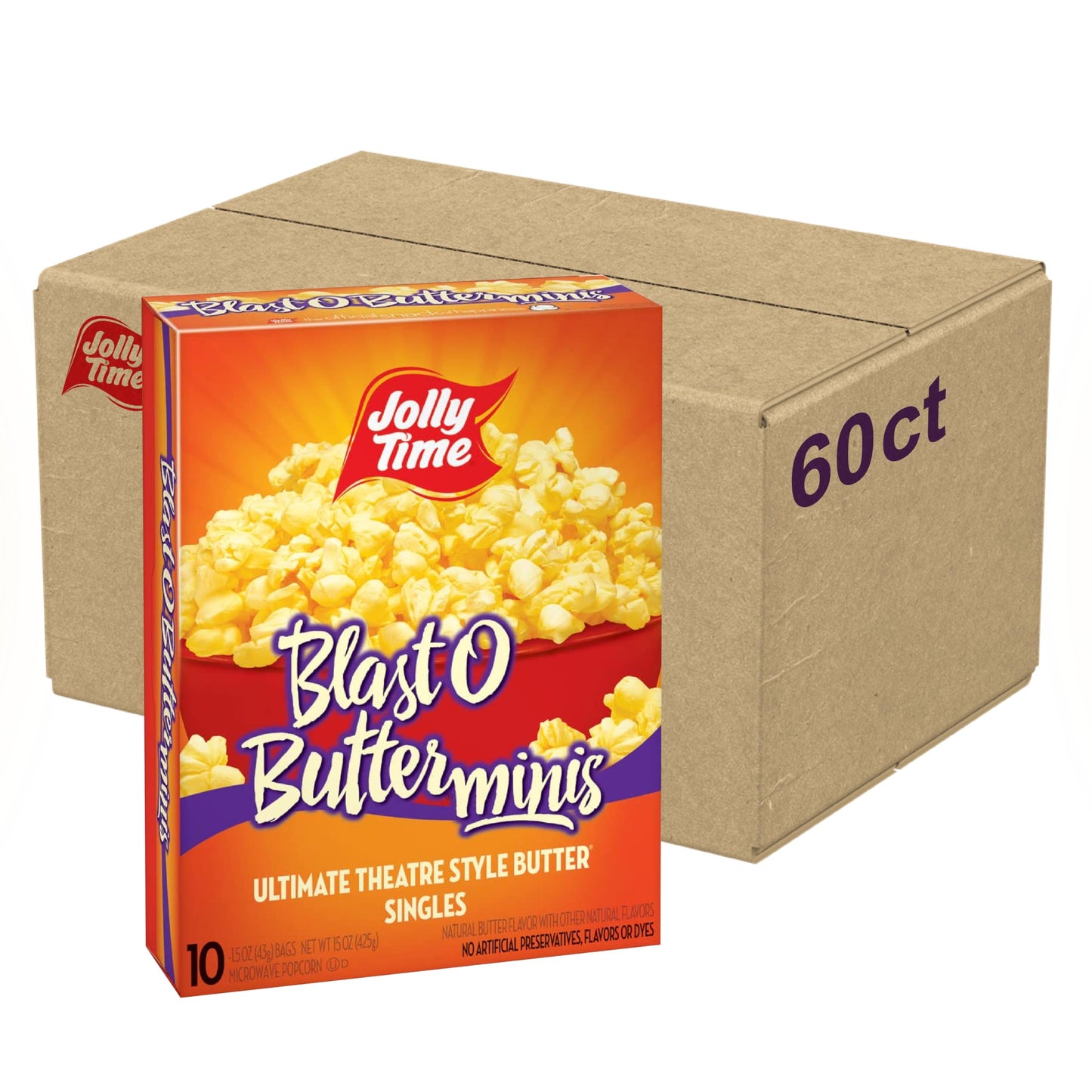Jolly Time Microwave Popcorn, Blast O Butter, 1.5oz Personal Bag, Pack of 60