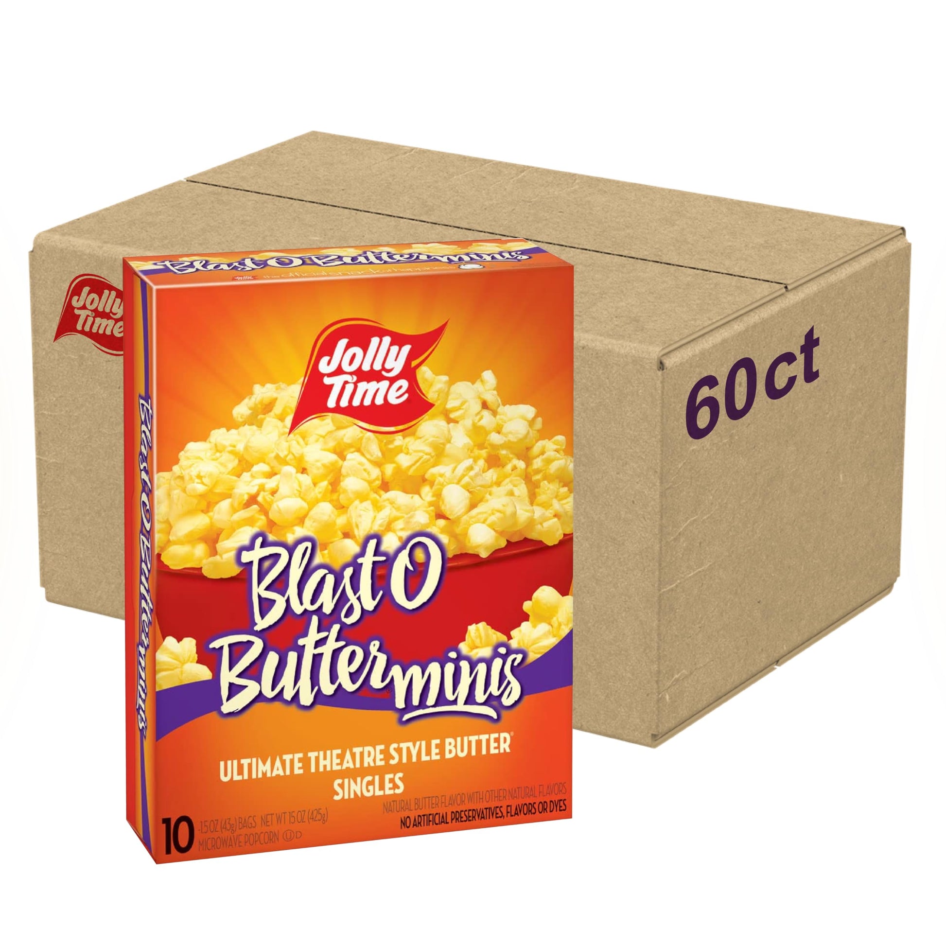 Jolly Time Microwave Popcorn, Blast O Butter, 1.5oz Personal Bag, Pack of 60