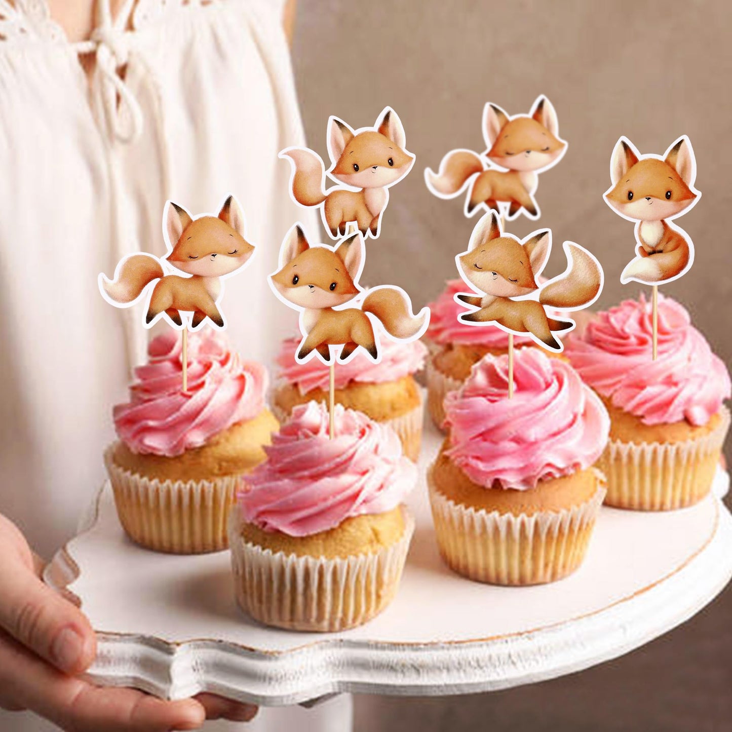 Ercadio 25 Pack Fox Cupcake Toppers Cute Fox Cupcake Picks Animal Cupcake Picks Fox Birthday Cupcake Decorations For Baby Shower