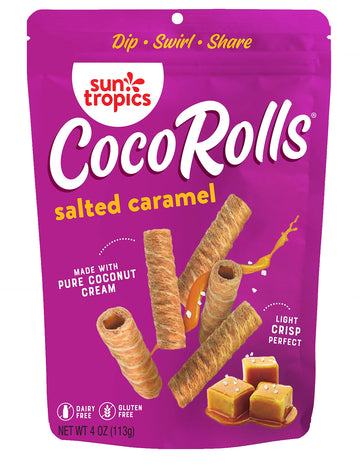 Sun Tropics Cocorolls Salted Caramel, Gluten Free, Dairy Free, Snack-Crisp Rolled Wafer Made With Pure Coconut Cream, 6 Count