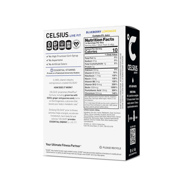 CELSIUS On-the-Go Powder Sticks Blueberry Lemonade, 14 Count, Essential Energy, 2.6 Oz per Pack