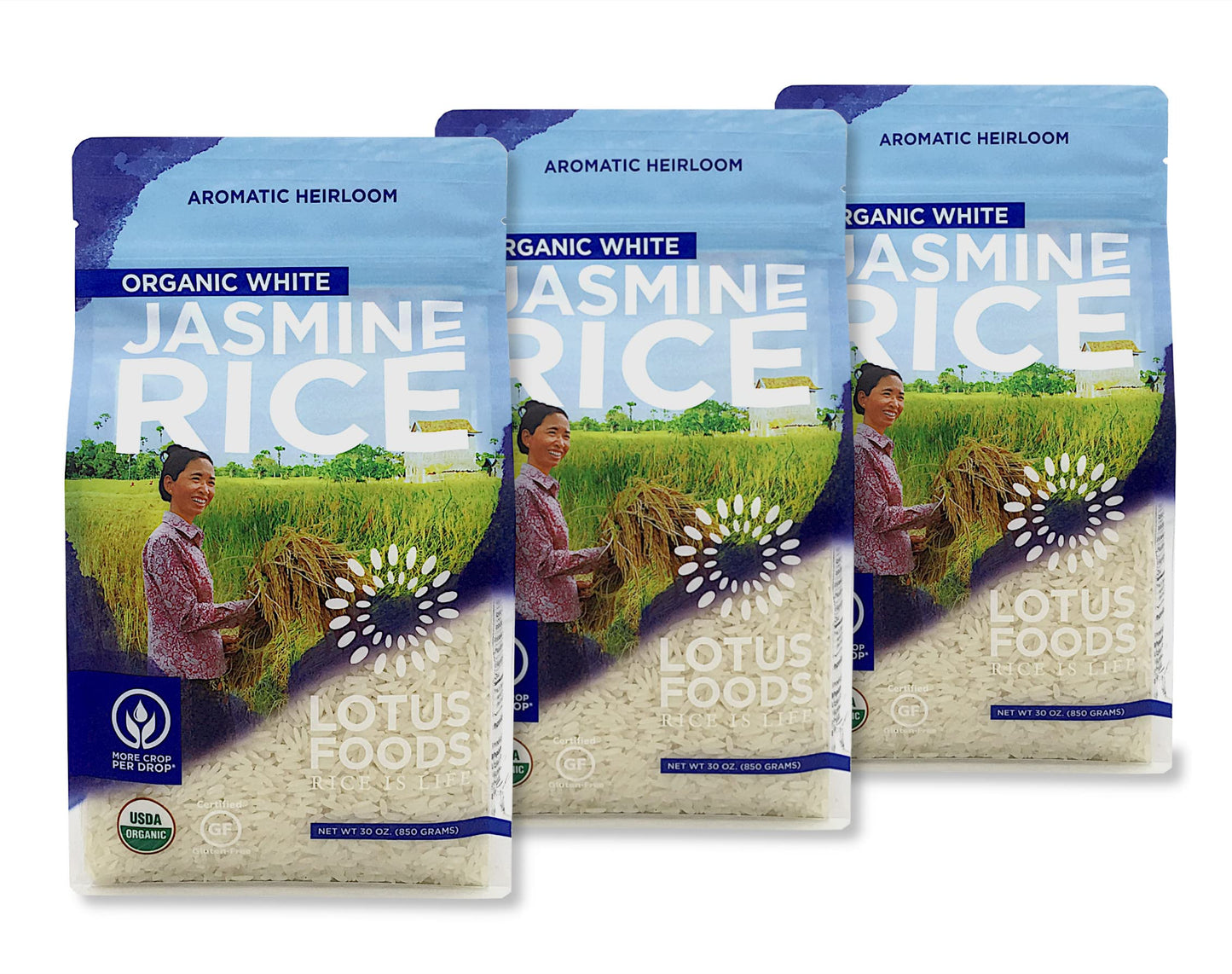 Lotus Foods Organic White Jasmine Rice - Jasmine Rice, Gluten Free White Rice, Organic Rice, Long Grain Asian Sticky Rice, Usda Organic, Vegan, Gluten Free - 30 Oz (Pack Of 3)