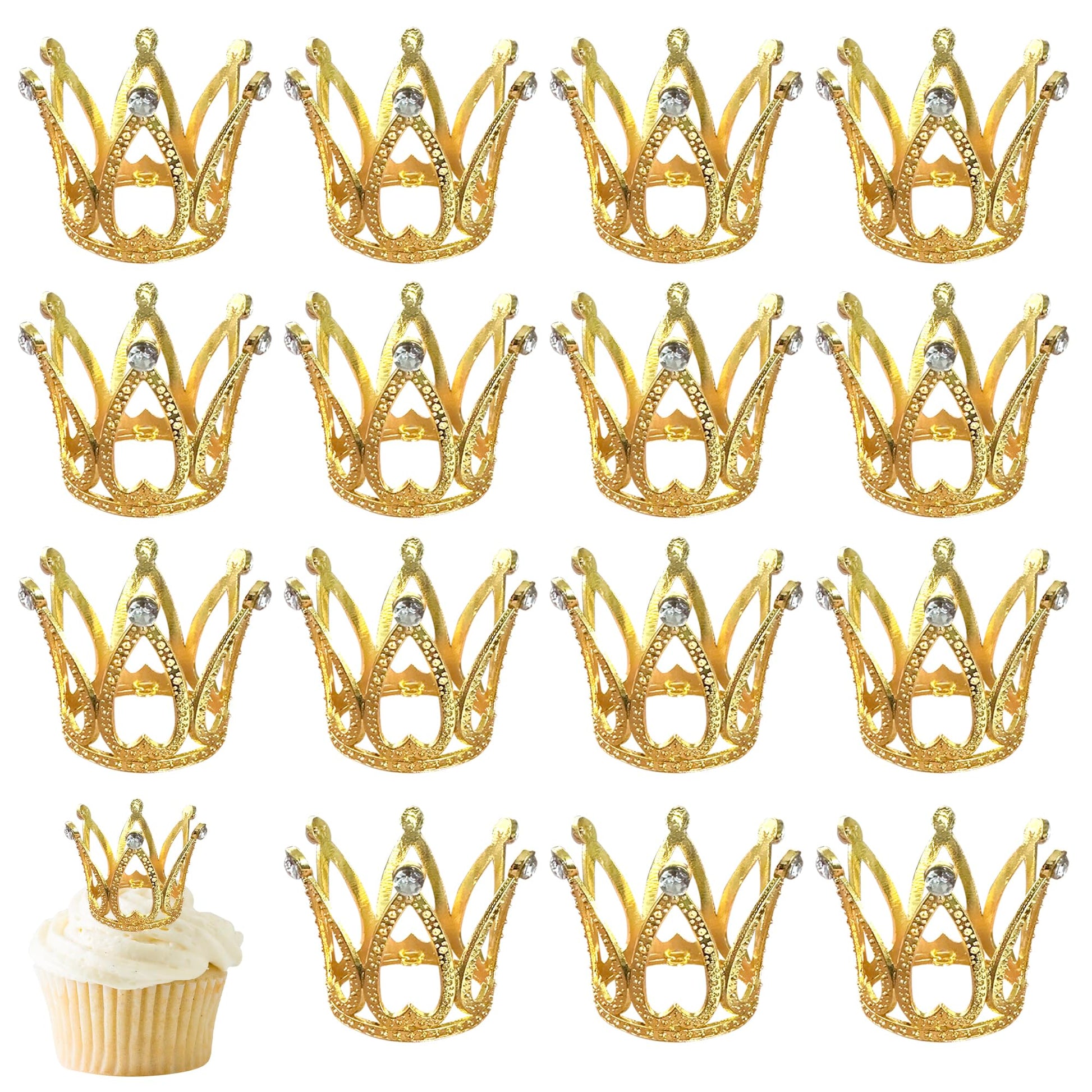 8 Pack Mini Princess Crown Cupcake Toppers Princess Little Crown Cupcake Picks Crown Zircon Children S Women Birthday Bridal Wedding Royal Themed Party Cupcake Decorations Supplies Gold