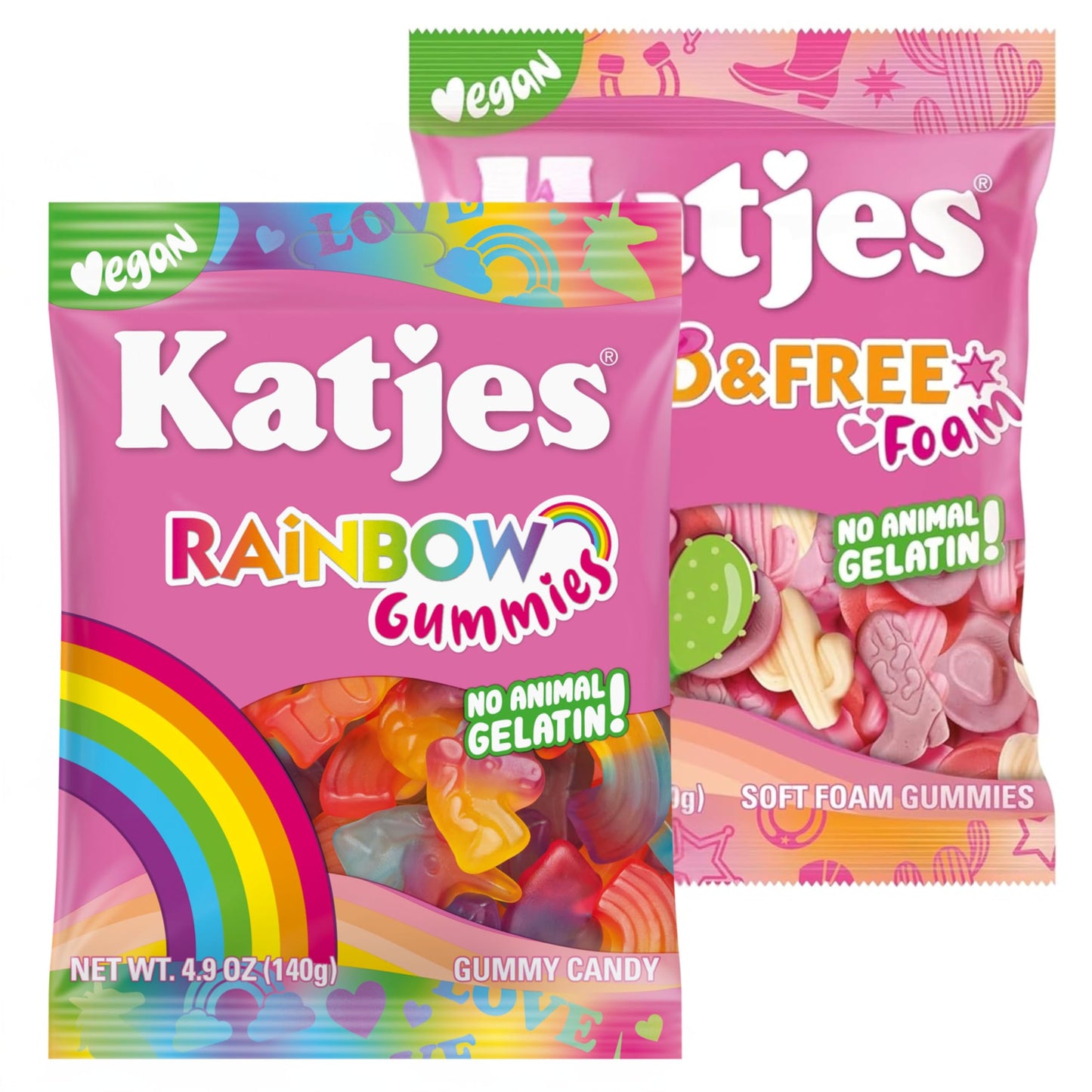 Katjes Vegan Rainbow Gummies Variety Pack, 4.9oz, Gelatin-Free, Plant Derived Colors, No High Fructose Corn Syrup, 4 Candy Bags