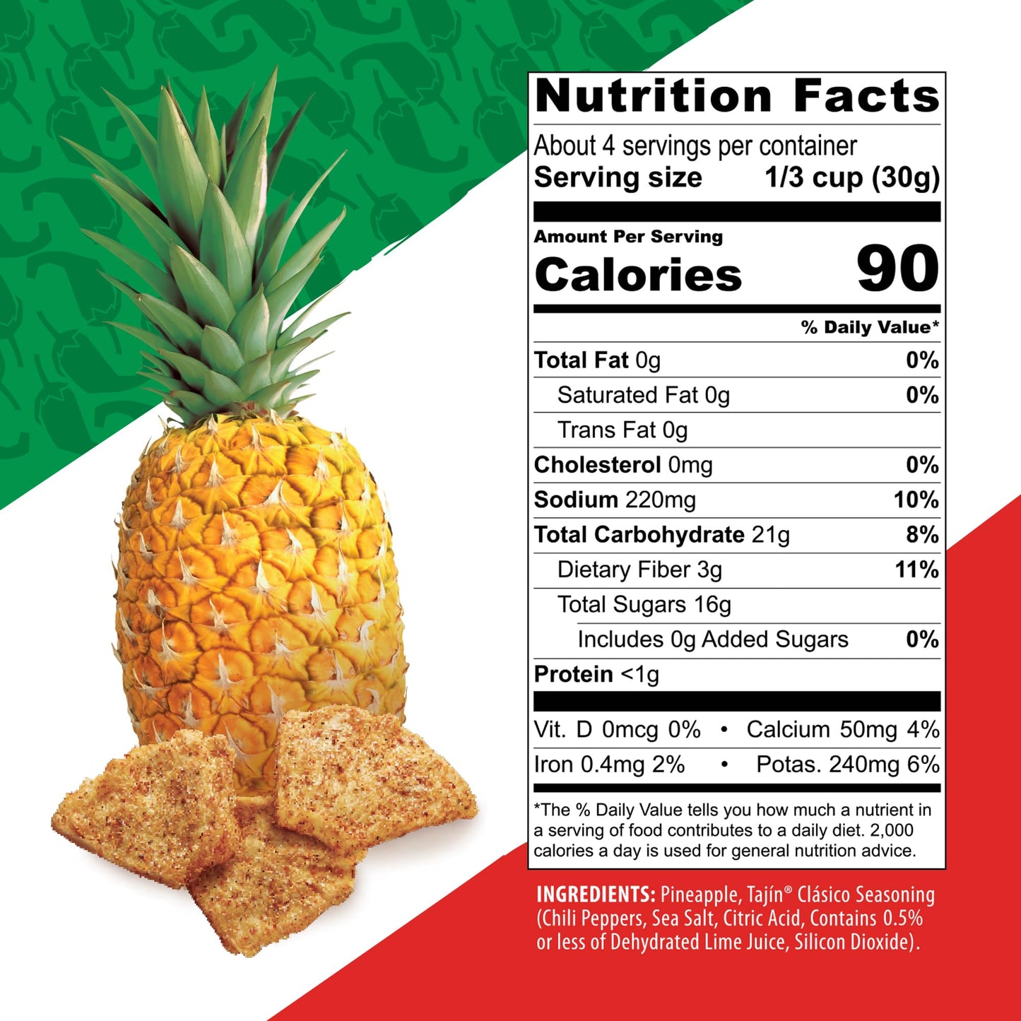 Nutrissimo Dried Pineapple With Tajin, Gluten-Free Dried Fruit Snacks, 4Oz (Pack Of 1)