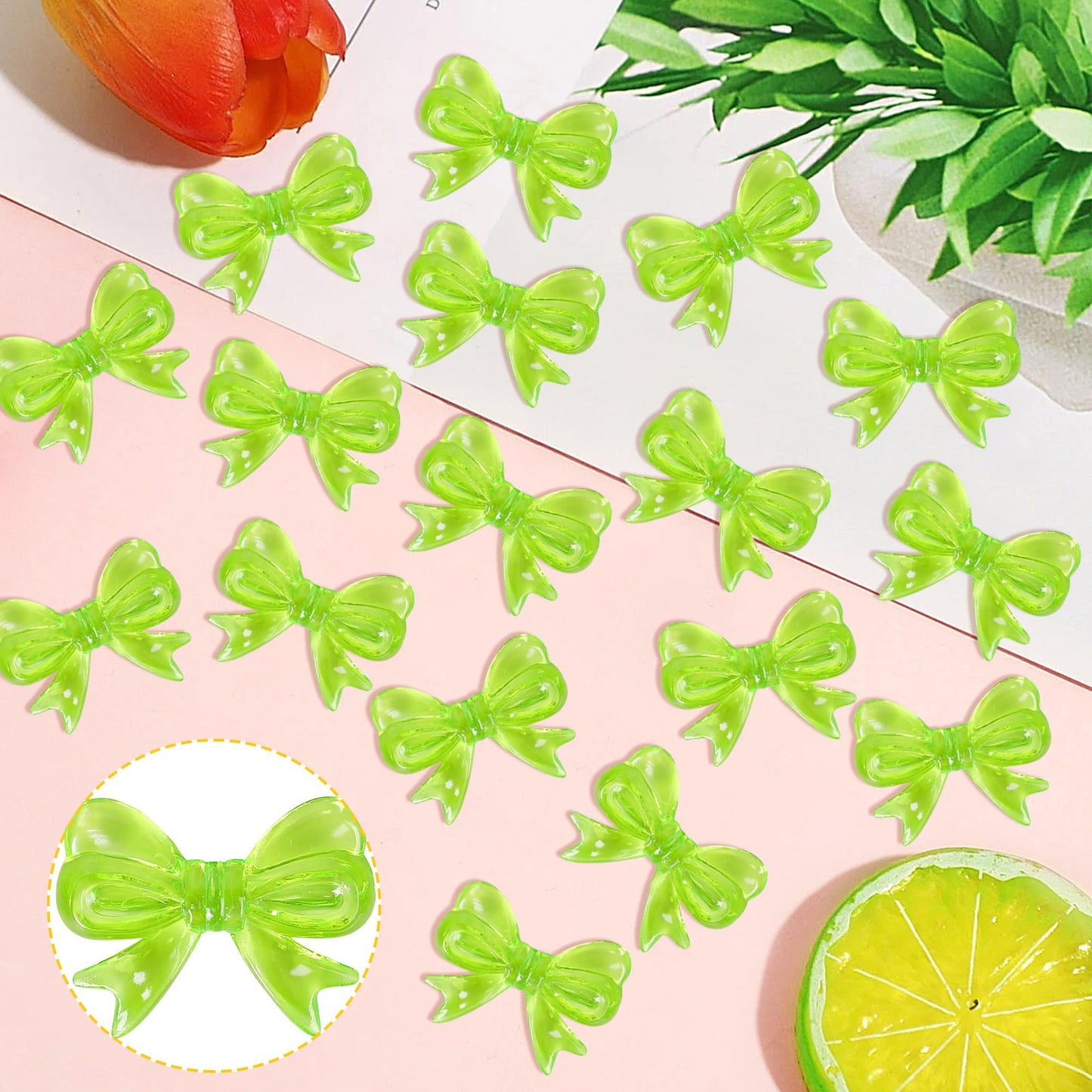 YCTHUNFISH 30 Pack Pink Bow Cupcake Toppers - Bowknot Paper Picks for Wedding, Bridal Shower, Birthday Party, Green
