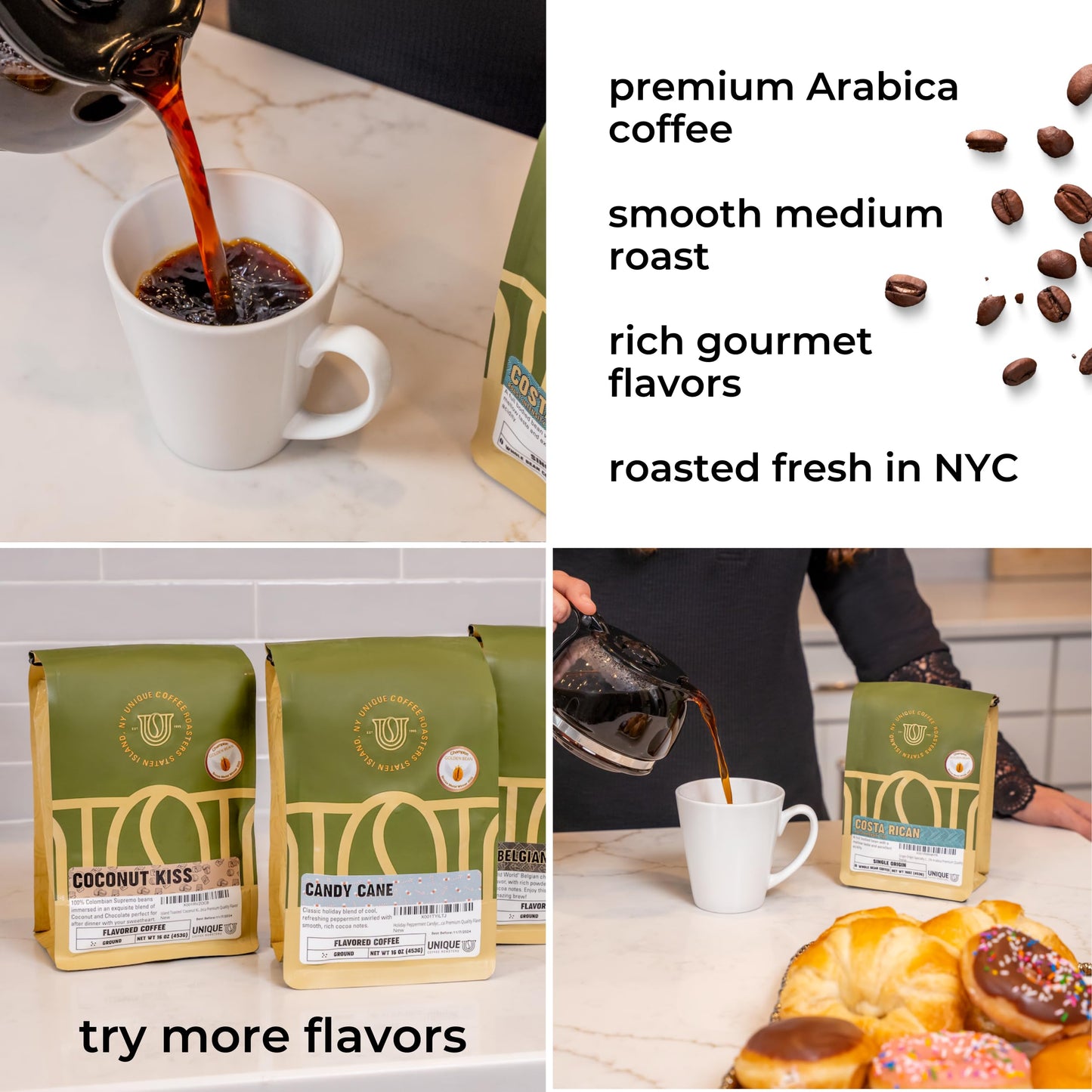 Island Toasted Coconut Kiss Flavored Ground Coffee, 1 Lb (16 Oz) Bag, Medium Roast, 100% Arabica Enhanced Quality Flavor
