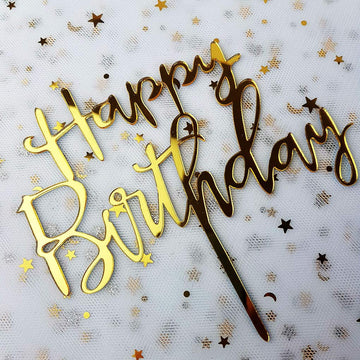 Happy Birthday Cake Topper For Birthday Party Decorations, Mirror Gold Acrylic