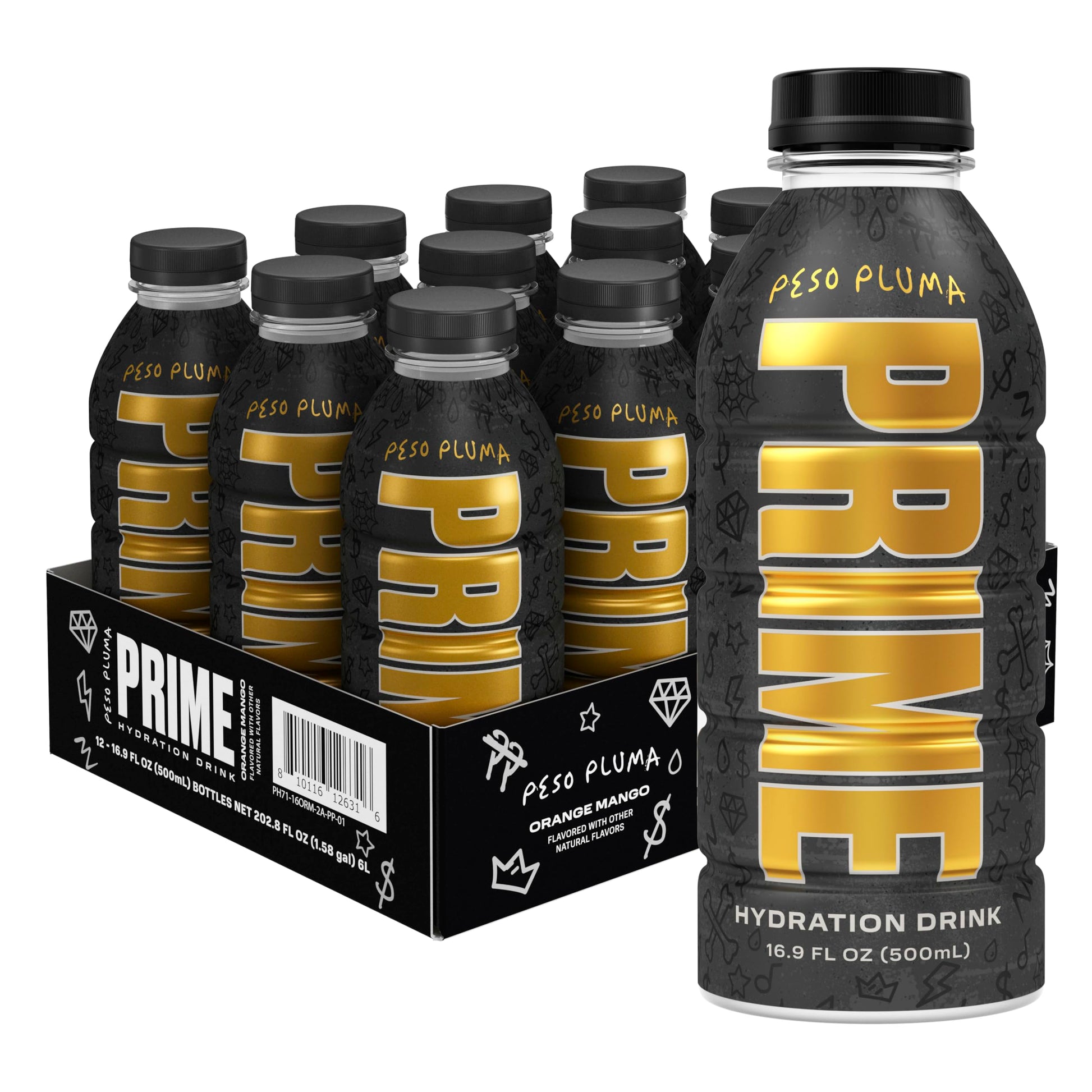 PRIME HYDRATION Sports Drinks, Electrolyte Enhanced, 250mg BCAAs, B Vitamins, Low Sugar, 16.9 Fl Oz, 12 Pack, Model 810116