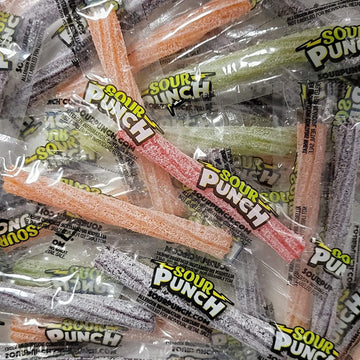 Sour Punch Twists Bulk 144 Pieces (2Lbs) 3'' Individually Wrapped Candy, Blue Raspberry, Cherry, Strawberry & Apple Flavored Can