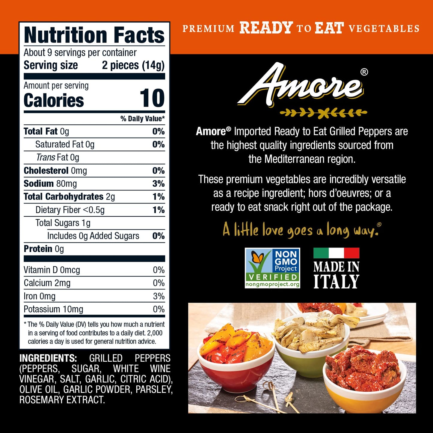 Amore Vegan Bell Peppers - Non Gmo Certified Ready-To-Eat Herb Infused Vegetables In Resealable Bags 4.4Oz (Pack Of 10)