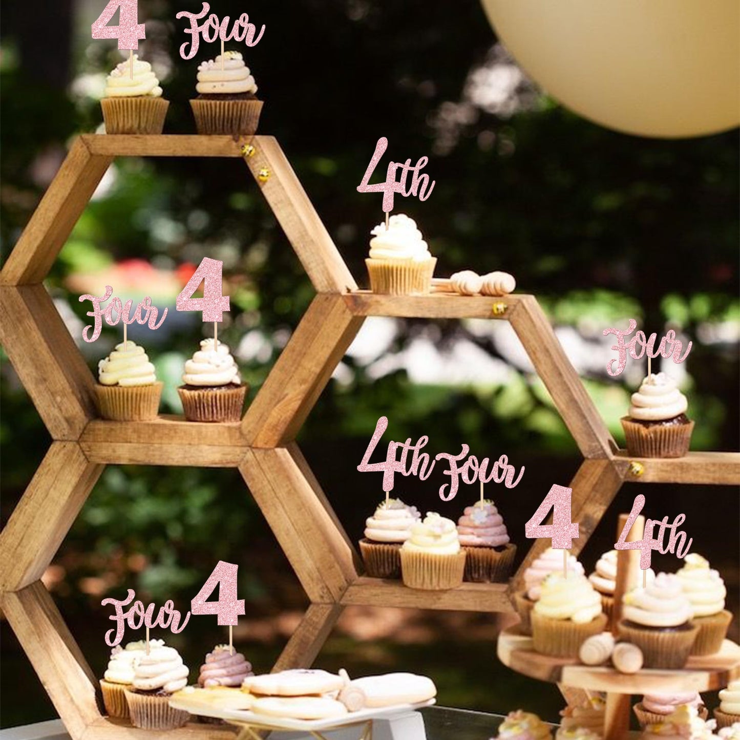 24 Pcs 4Th Birthday Cupcake Toppers Glitter Four Birthday Cupcake Picks Number 4 Cake Toppers For Baby Shower Kids 4Th Birthday