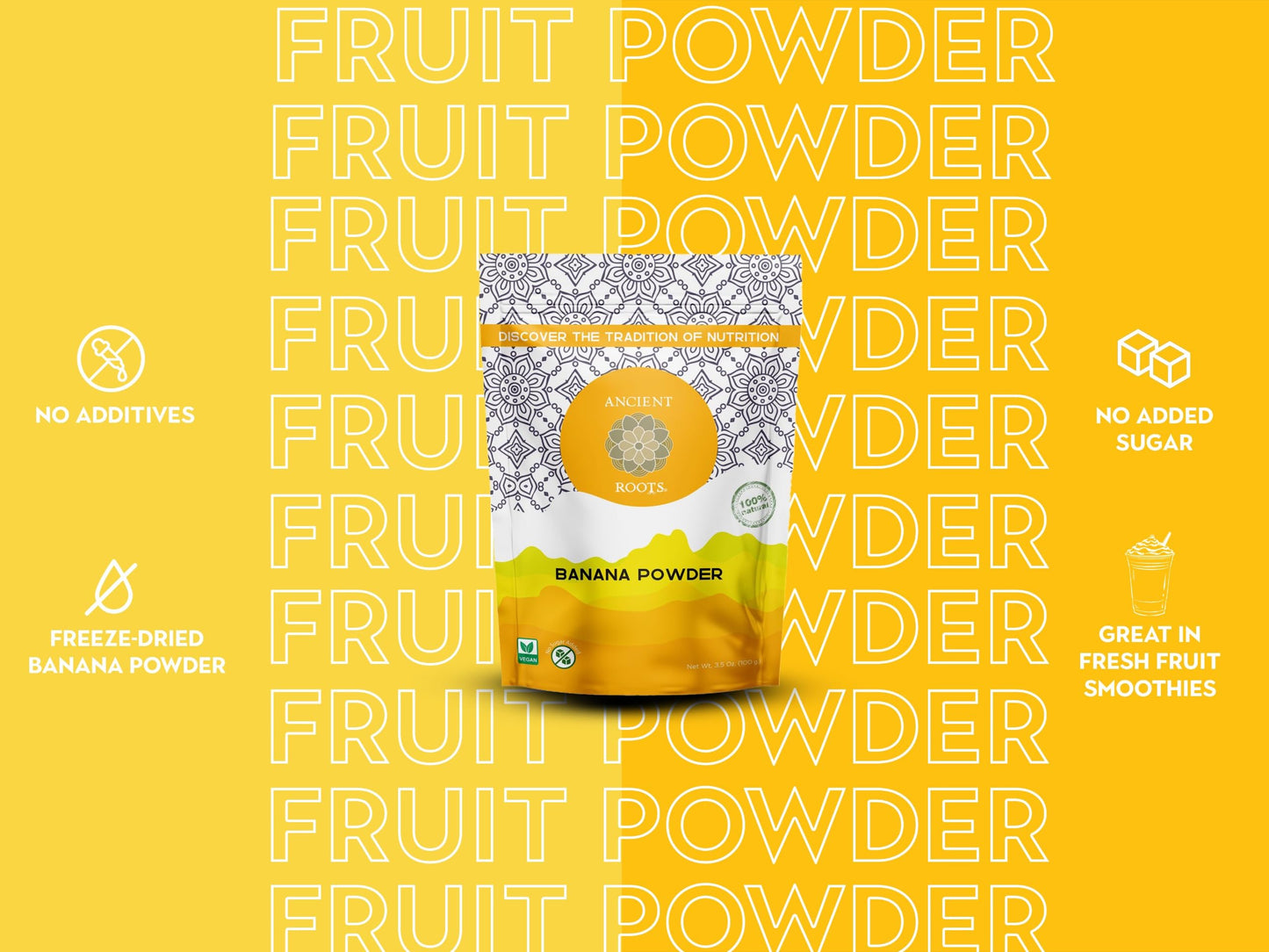 Ancient Roots Banana Powder - Freeze-Dried, All-Natural, No Sugar Added, Smoothie Mix, Support Digestive Health Naturally, 3.5 O