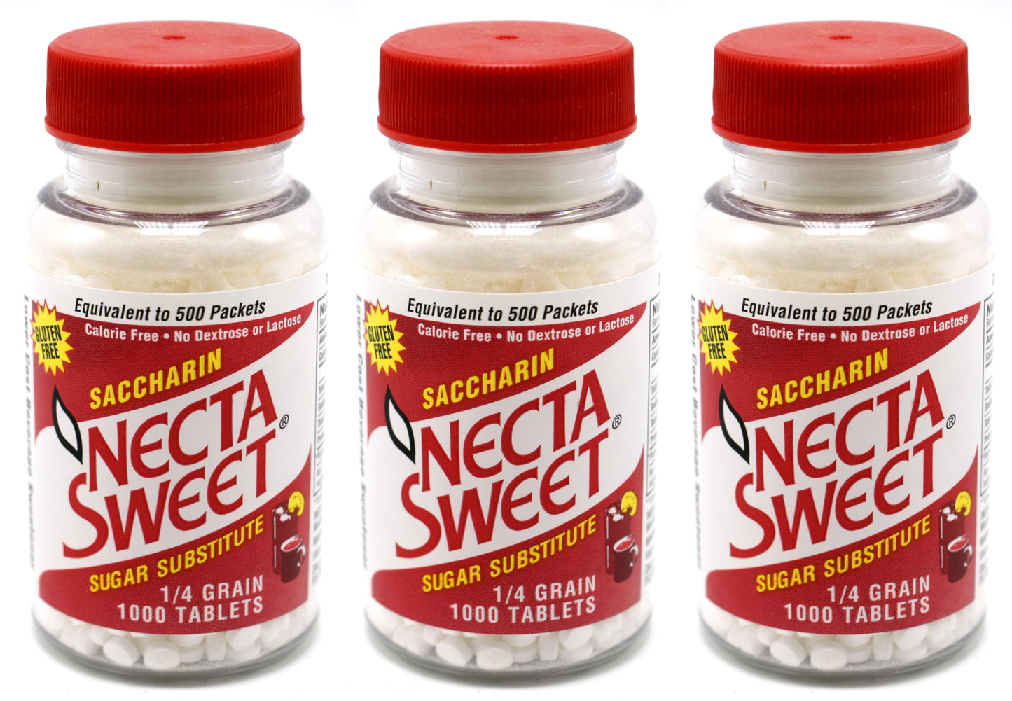 Necta Sweet Saccharin Tablets, 1/4 Grain, 1000 Tablets, Pack of 3, Model HU-XI-144