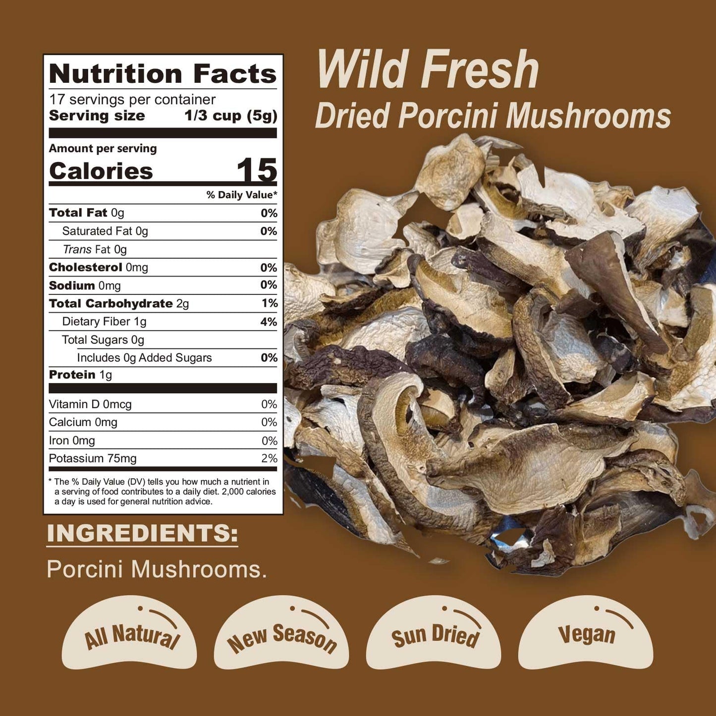 Jayuss Dried Porcini Mushrooms, Wild Sun Dried, 3 Oz - All Natural, Great for Risotto, Soups, and Sauces