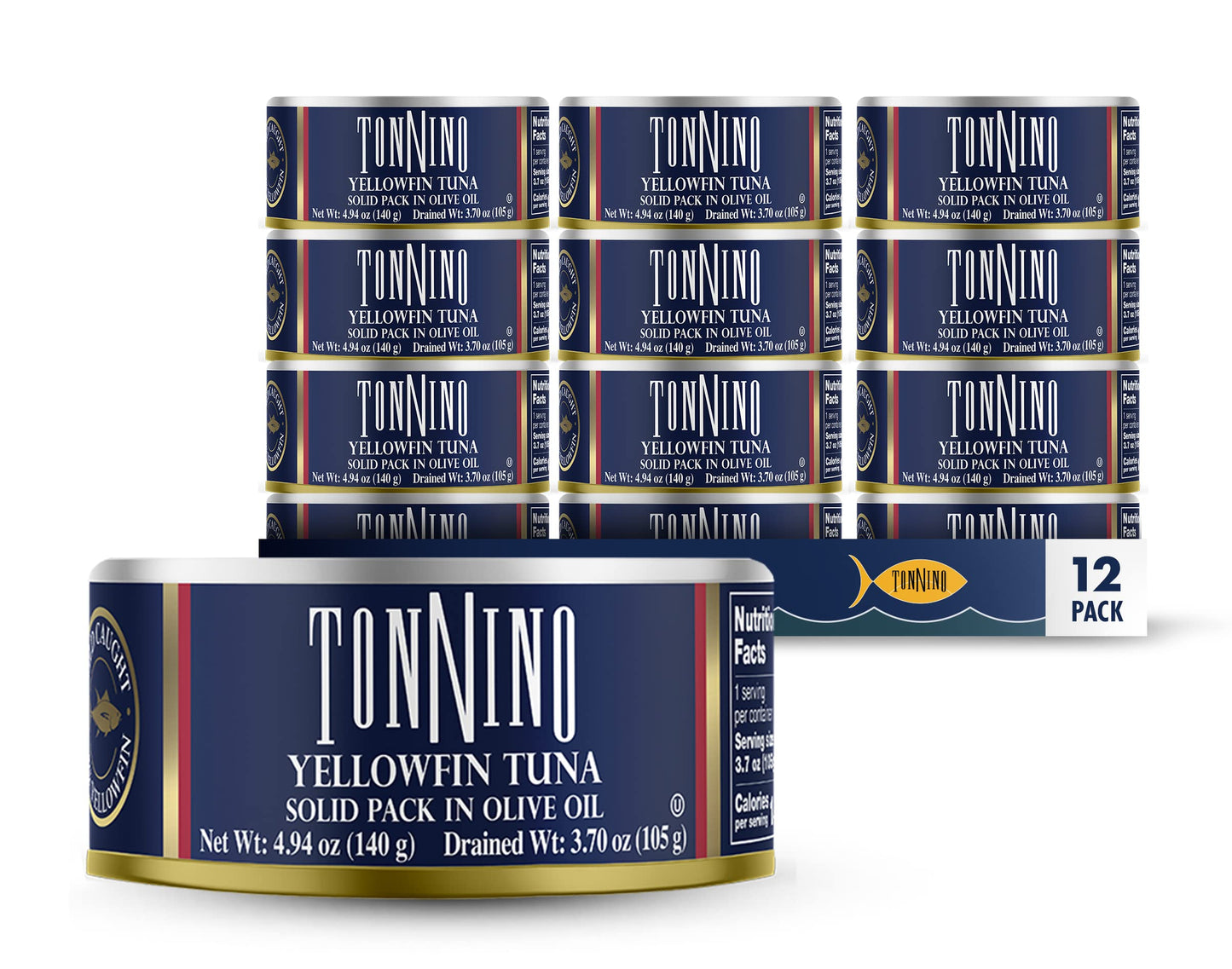 Tonnino Tuna Fillets - Low Calorie, Gluten Free, Yellowfin in Olive Oil, 4.94 oz (Pack of 12)