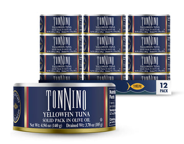 Tonnino Tuna Fillets - Low Calorie, Gluten Free, Yellowfin in Olive Oil, 4.94 oz (Pack of 12)