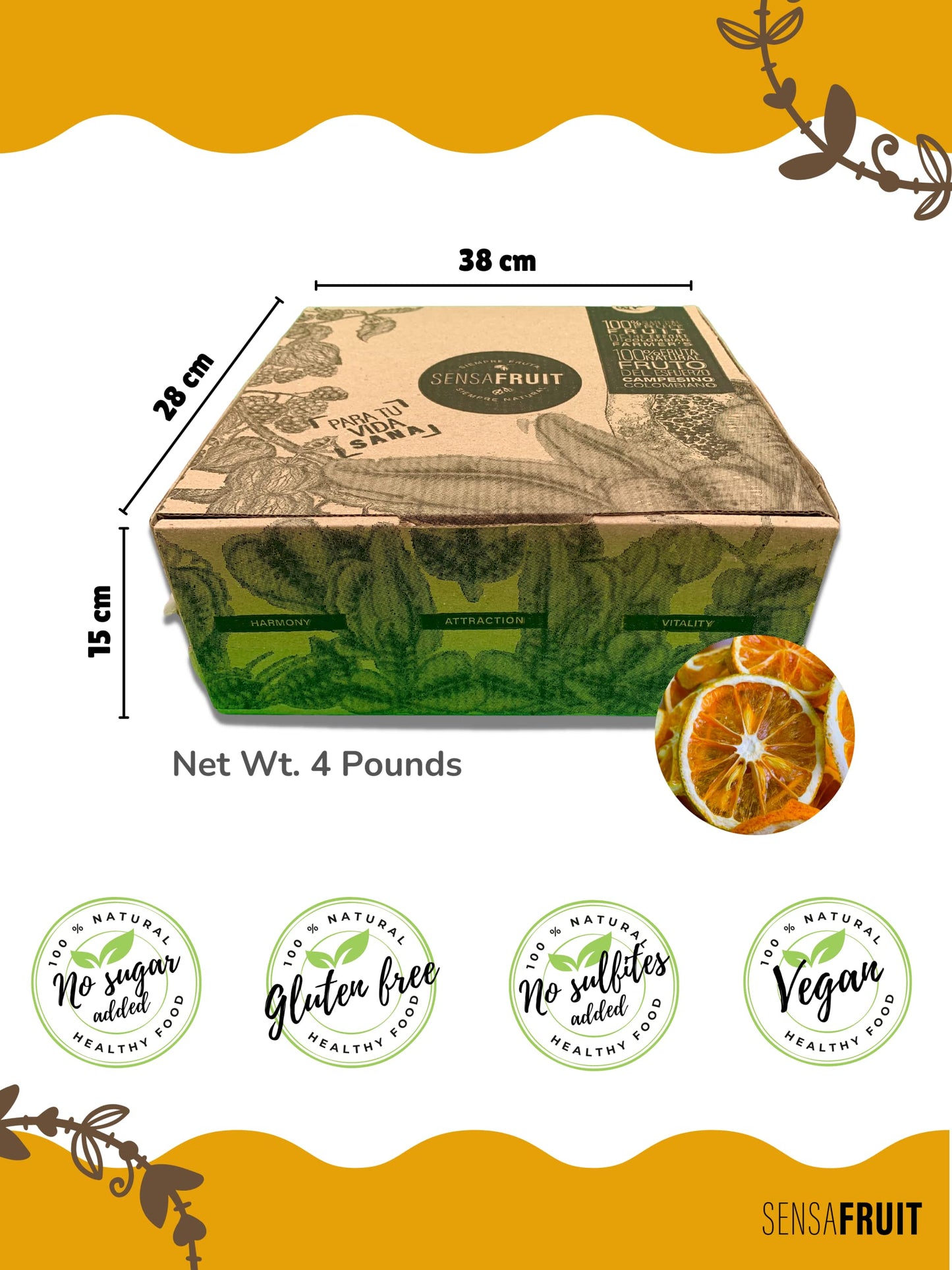 Sensafruit-Premium Dried Orange Slices For Cocktails| 100% Natural | No Sugar Added, Unsulfured | Direct Producers | Wholesale |