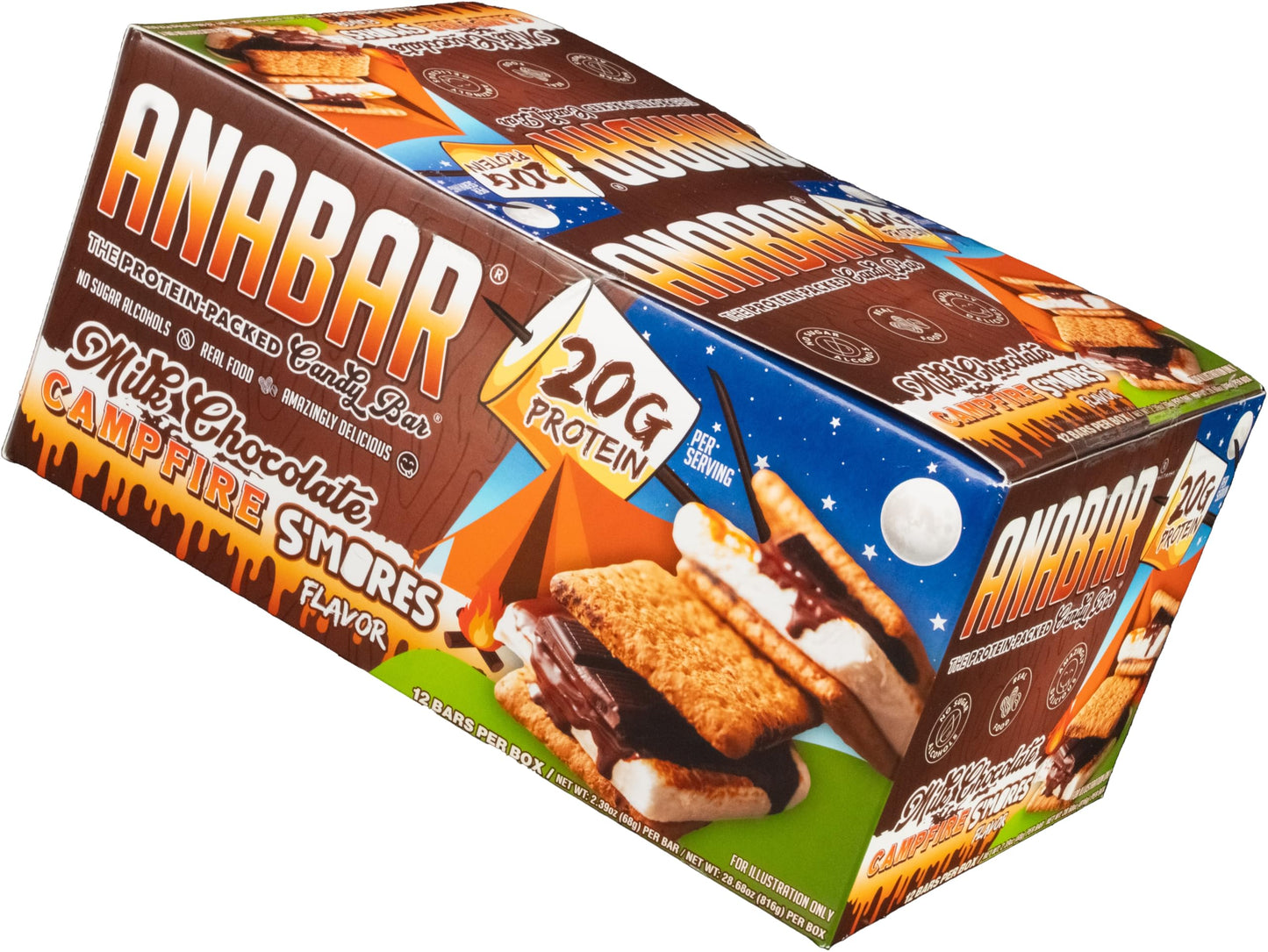 Anabar Protein Bar, The Protein-Packed Candy Bar, Amazing Tasting Protein Bar, No Sugar  S, High Protein, Amazingly Delicious, 20 Grams Of Protein (12 Bars, Milk Chocolate Campfire Smores)