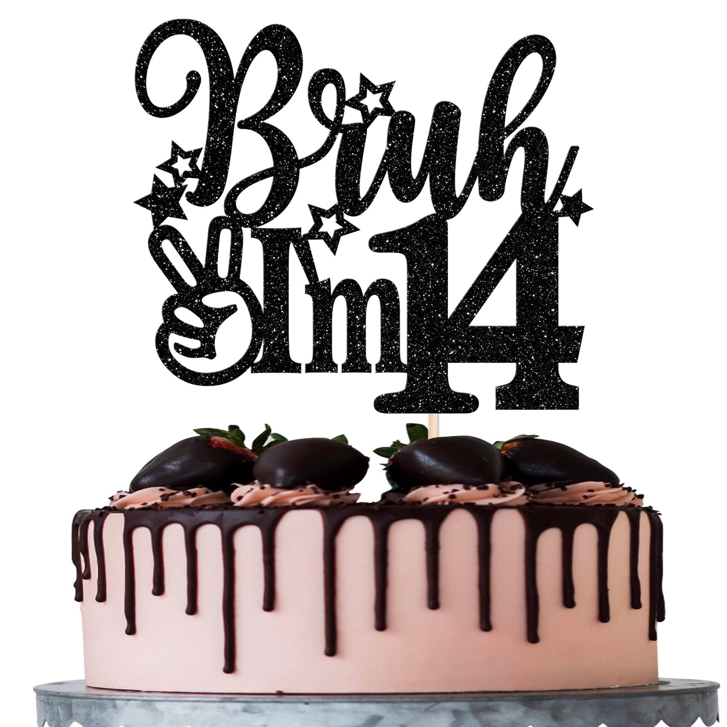 Rsstarxi Cake Topper Black Star Glitter 14th Birthday Decorations Cardstock Model XM1222-14