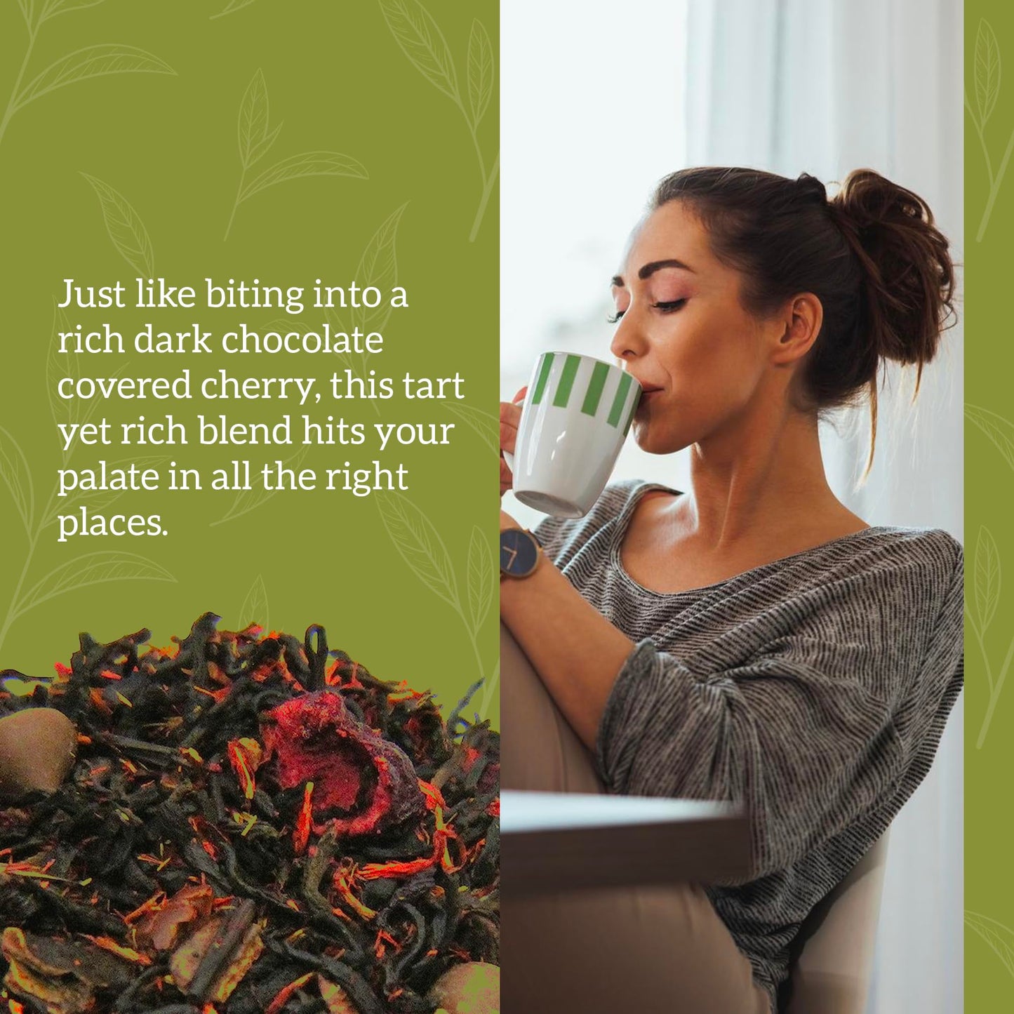 Nelsons Tea Dark Chocolate Cherry Herbal Loose Leaf Tea - 16oz, Rich Pu-erh Black Tea Blend with Chocolate Chips and Dried Cherries