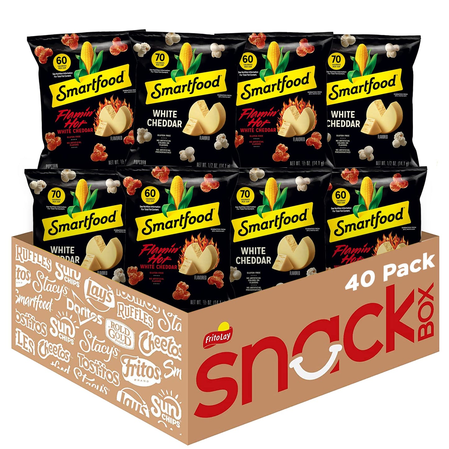 Smartfood Popcorn, White Cheddar And Flamin' Hot White Cheddar Variety Pack, 0.5 Ounce (Pack Of 40)