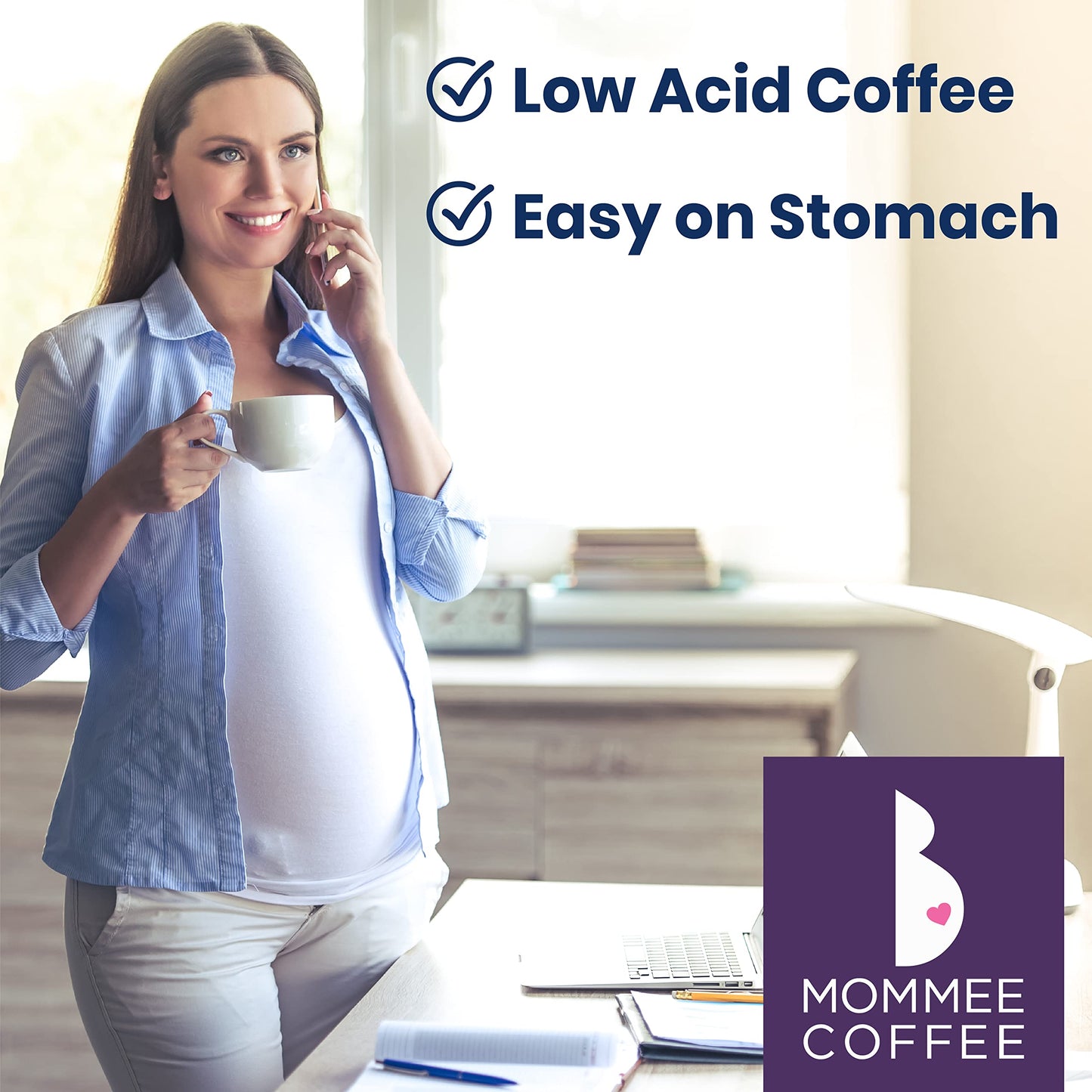 Mommee Coffee - Half Caf | Low Acid, Organic, Fair Trade, Water Processed | Whole Bean, 22 Oz.