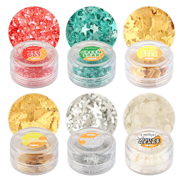 Edible Sprinkles for Cakes, 6 Metallic Shapes used for Desserts, Baked Goods, Candy, Cupcakes and Drinks, Tasteless Metallic Gol