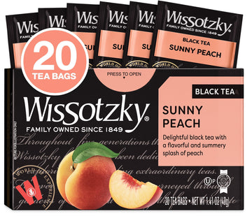 Wissotzky Sunny Peach Black Tea, 20 Tea Bags  Antioxidant Rich  Fruity Delight  Black Tea Bags