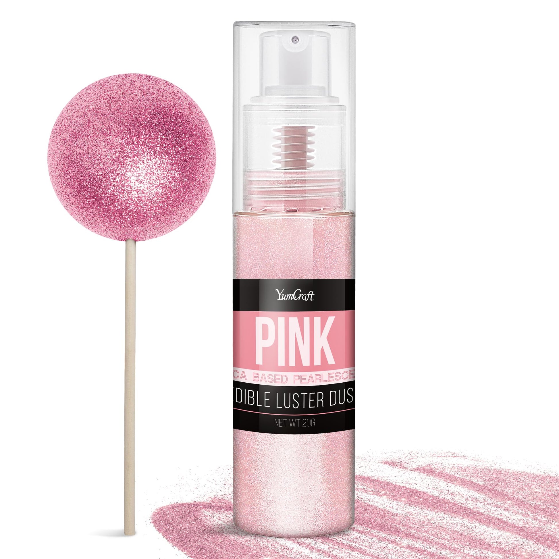 YumCraft Edible Glitter Spray - 20g Luster Dust for Cake Decorating, Cocktails - Pink
