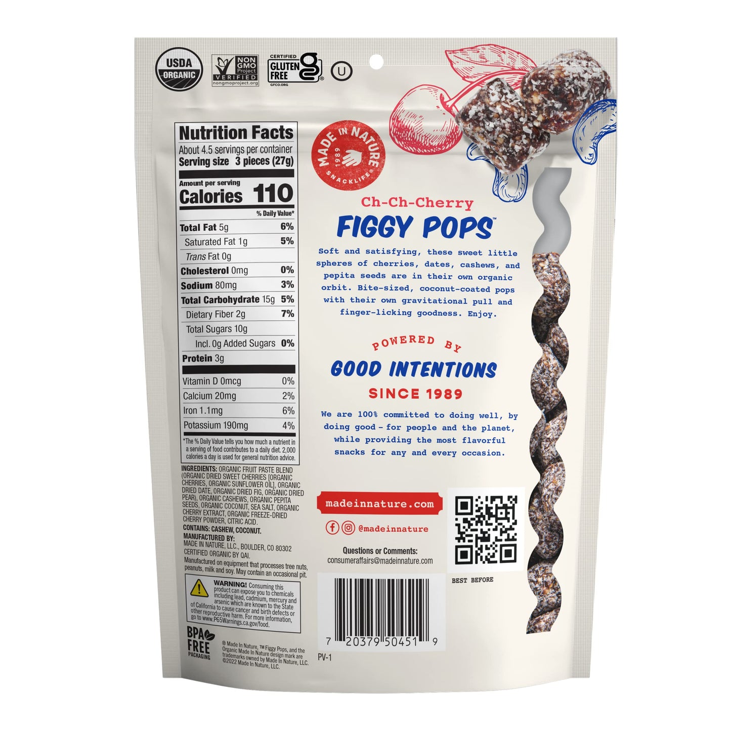 Made In Nature Organic Figgy Pops, Ch-Ch-Cherry, 4.2 Ounce (Pack Of 6) – Unbaked Fruit & Nut Energy Bites, Non-Gmo, Gluten Free, Vegan