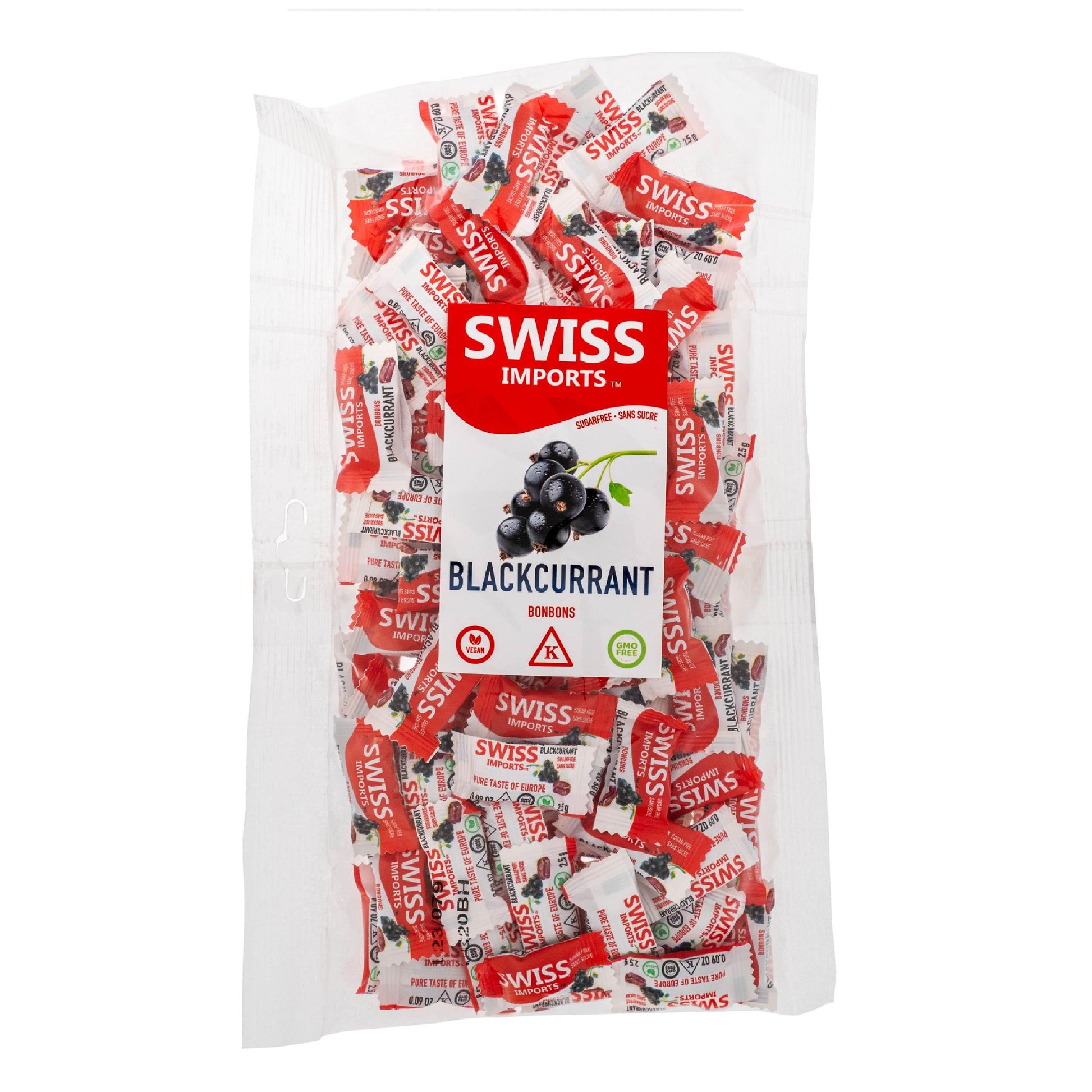 Swiss Imports Sugar Free Bonbons Hard Candy Drops, Blackcurrant, 100 Individually Wrapped Pieces, 250g/8.8oz